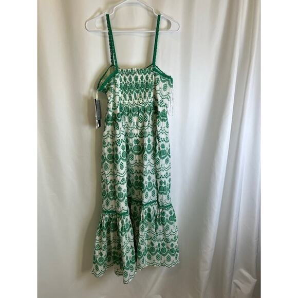 Adrianna Papell Green/Ivory Cotton Eyelet Midi Dress Size 10 MSRP $159 - Picture 2 of 9